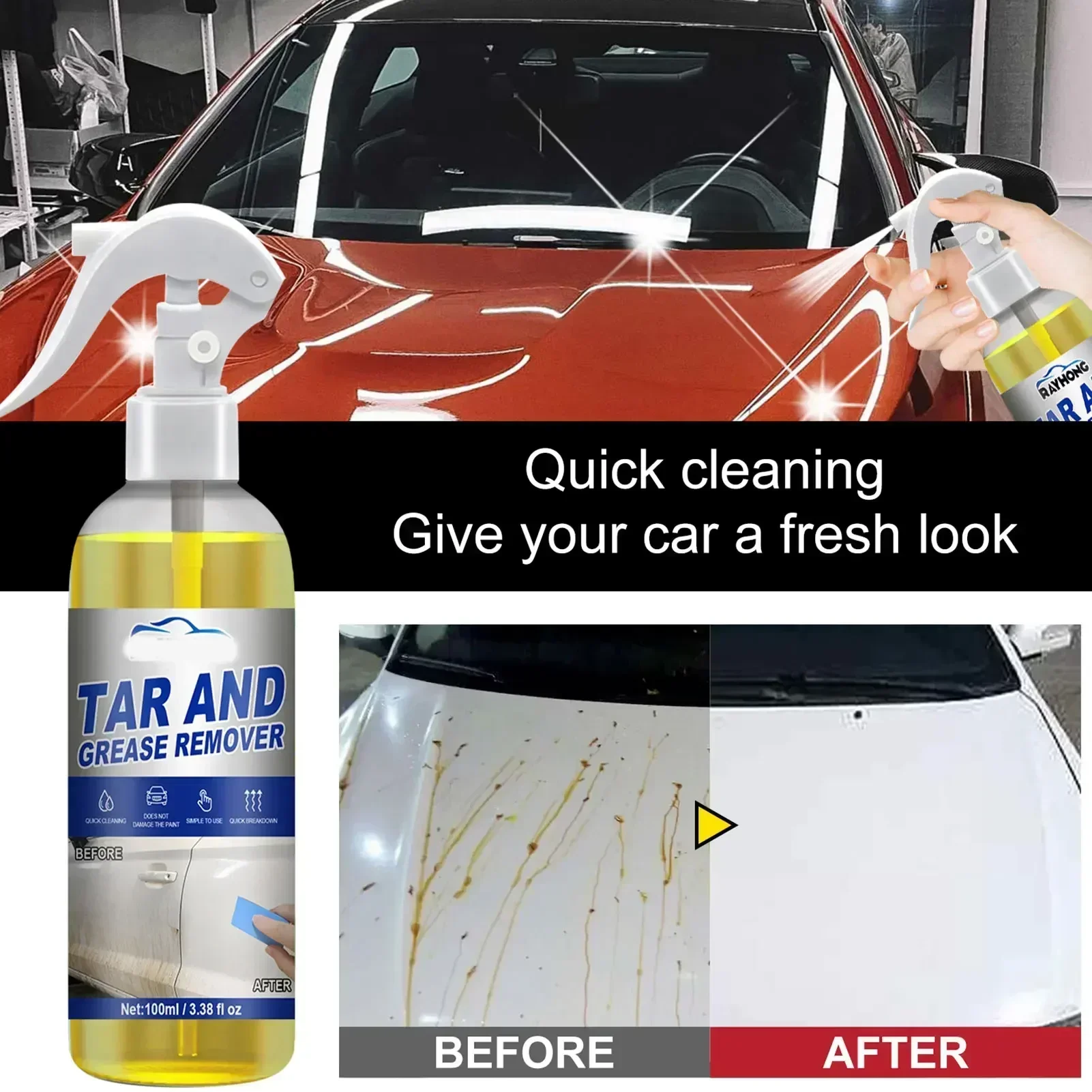 100ml Car Scratch Remover Car Glass Coating Hydrophobic Spray Auto Glass Cleaner Agent Waterproof Oil Film Degreaser Remove Oil