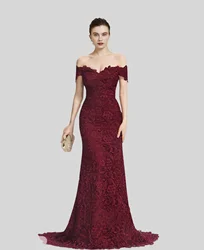 Mermaid Mother of the Bride Dress Elegant Off Shoulder Sweep / Brush Train Lace Short Sleeve