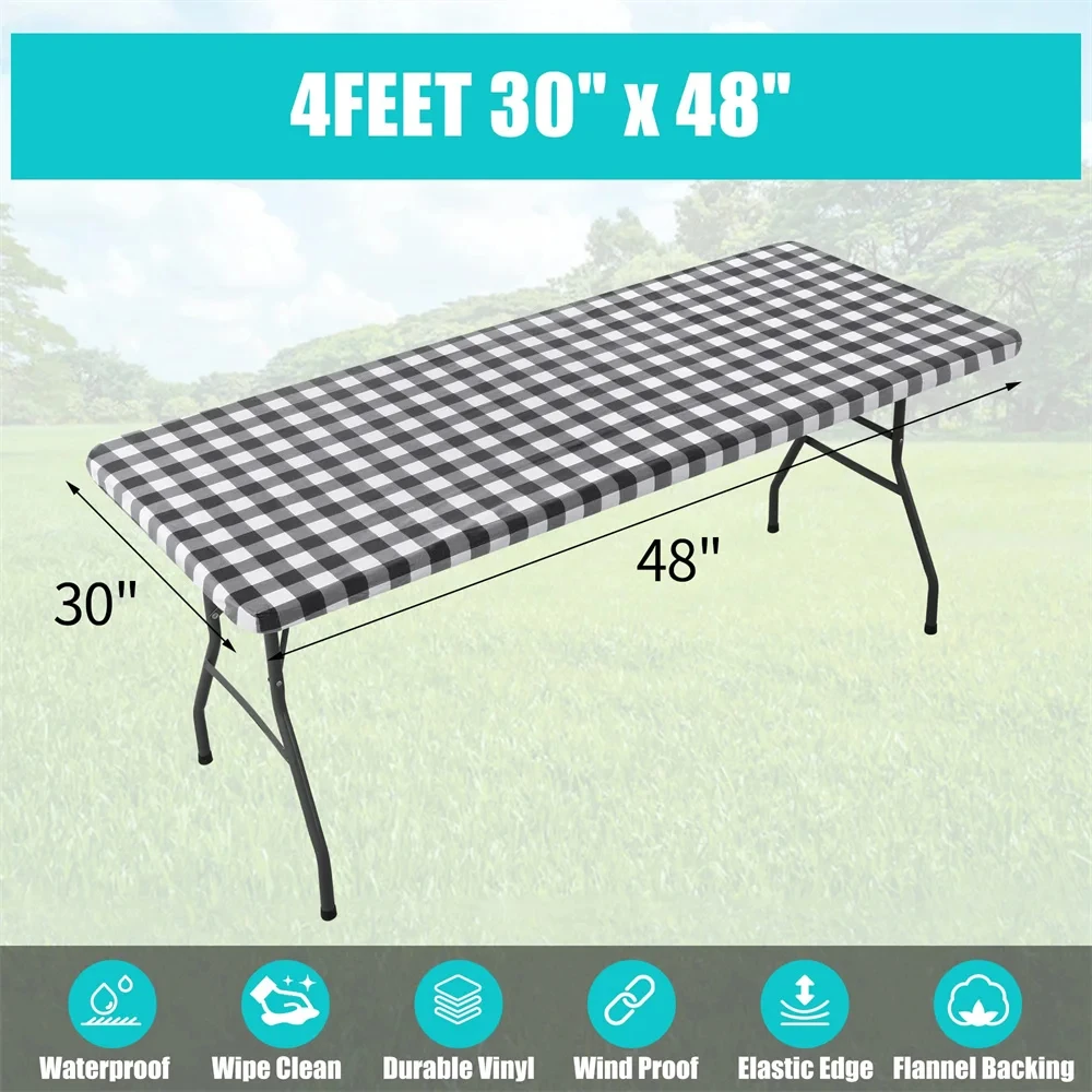 Homaxy Rectangle Table Cover Elastic Waterproof Tablecloth Fitted Vinyl Tablecloth For Home Party Camping Table Cloth Outdoor - Image 5