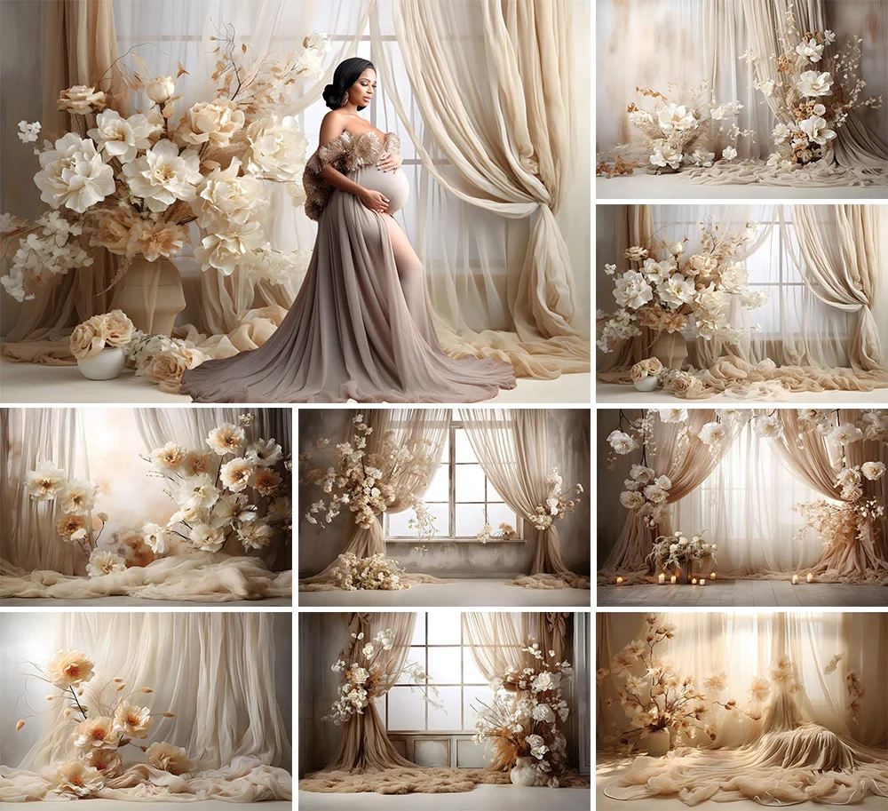 Mehofond Photography Background Vintage Room Window Curtain Flowers Adult Birthday Pregnant Portrait Decor Backdrop Photo Studio