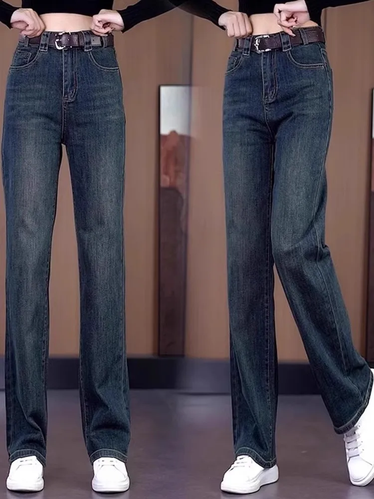 

High Waist Wide Leg Jeans Women's Spring Autumn New Sle Cement ey Slim Fit Casual Straight Cut Commute Sle Jeans