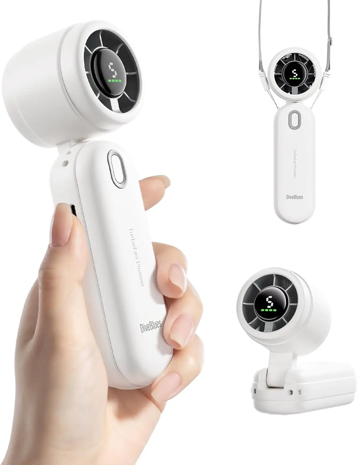 

High-Speed Portable Turbo Fan, USB Rechargeable, 9.2m/s Airflow, 5 Speeds LED Display, Compact for Travel Outdoor Home Office