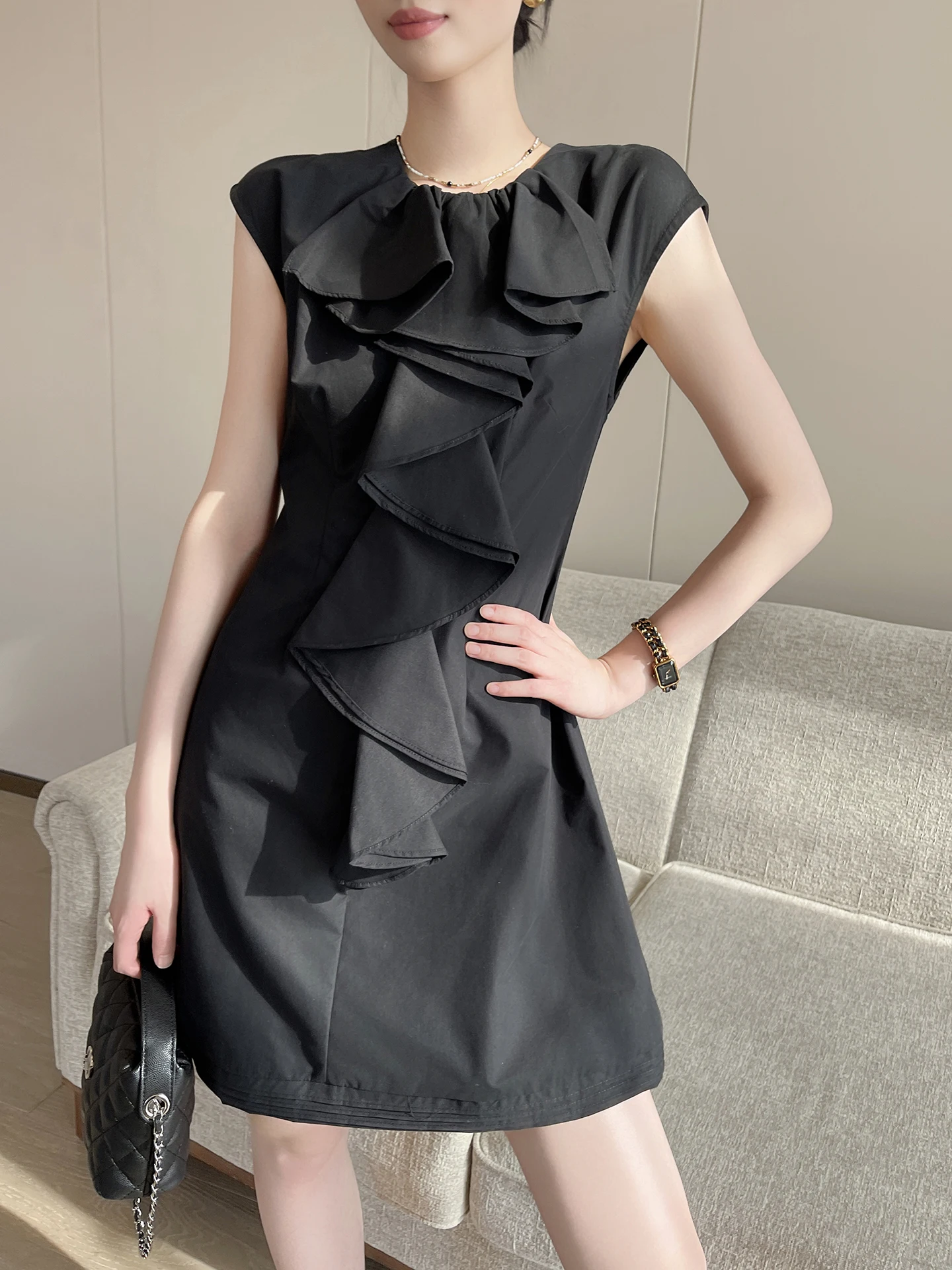 

Black Sleeveless A-Line Dress Women's Fashion Summer 2026 Pinkeenstudio Commute Style Soft Fabric Breathable Skirt