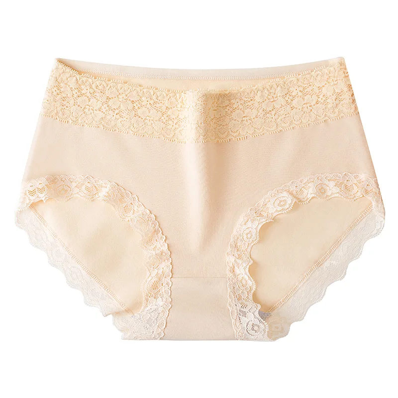 Culotte taille haute en coton doux sans couture pour femme, sous-vêtement sexy en dentelle, lingerie confortable et respirante, 5 pièces