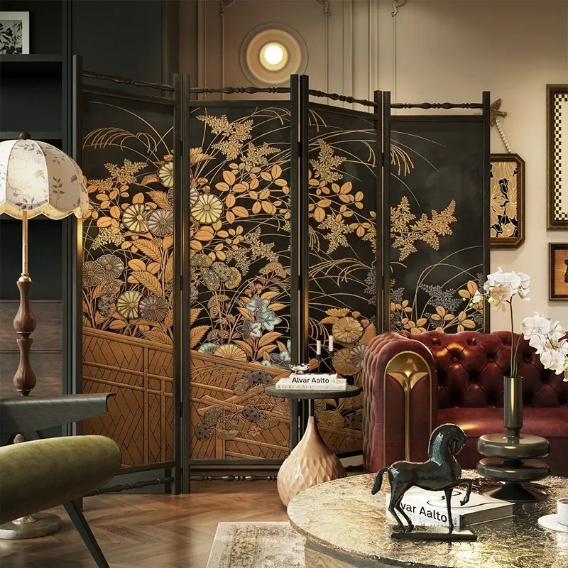 for French Movable Folding Screen Entrance Partition Antique Furniture Divider for Living Room Customizable