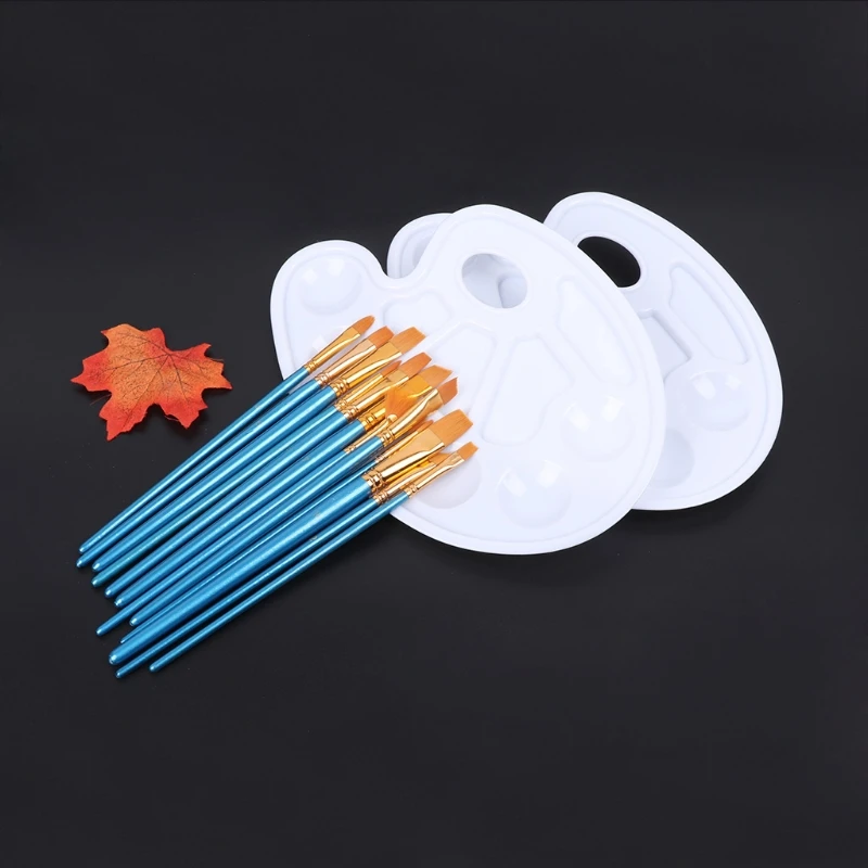 14 個のアクリルアーティストペイントブラシオイル水彩画ナイロンヘアパレットセット