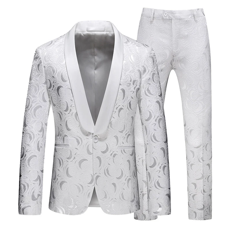 Luxury Men 2 Pieces Sets Wedding Groom Elegant Floral Jacquard Mens Dress Suits Blazers Jacket and Trousers Costumes Homme 6XL-M