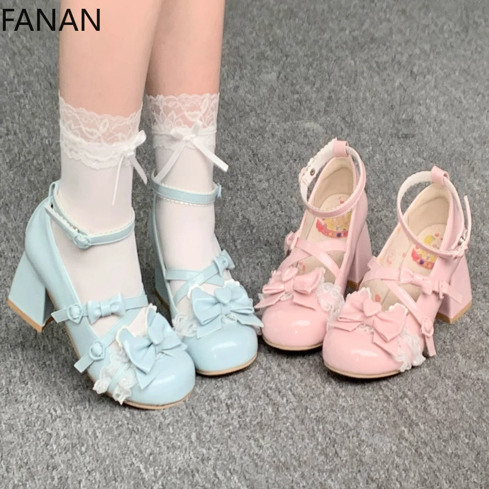 

2025 New Low Heel Lolita Shoes Mary Jane Pumps Sweet Casual Women's Platform Flat Shoes Summer Pink Leather Breathable Sandals