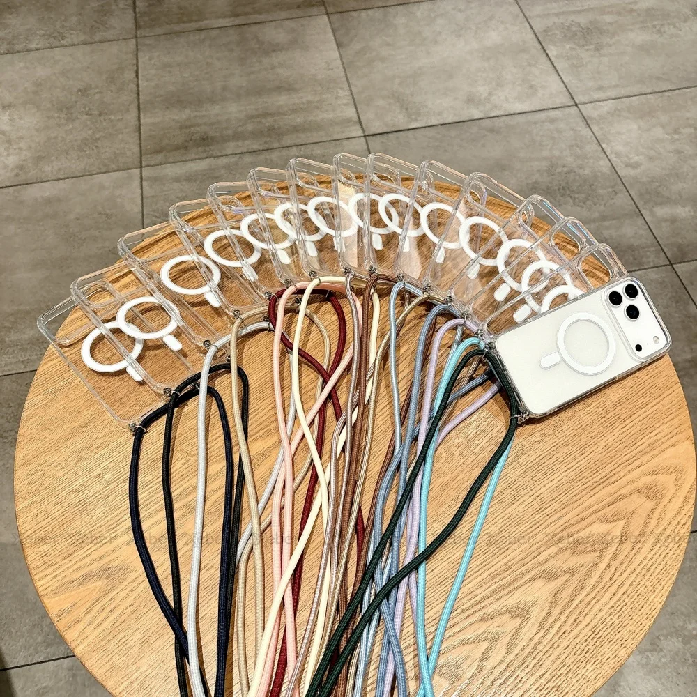 Umhängeband-Halskette mit durchsichtiger Hülle für iPhone 18 13 14 Plus 15 16 17 Pro Max, kompatibel mit Magsafe magnetischer kabelloser Ladehülle – Detail 1