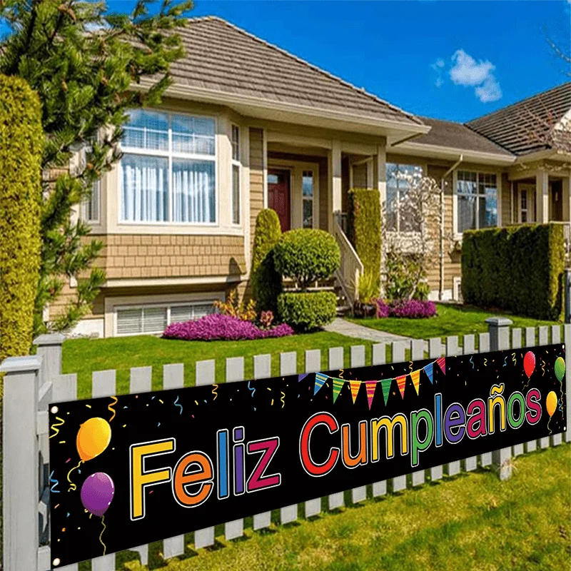 Feliz Cumpleaños Gartenbanner, Spanisches Happy Birthday Schild mit Luftballons & Wimpelkette für Outdoor-Geburtstagsfeier-Dekoration – Detail 1