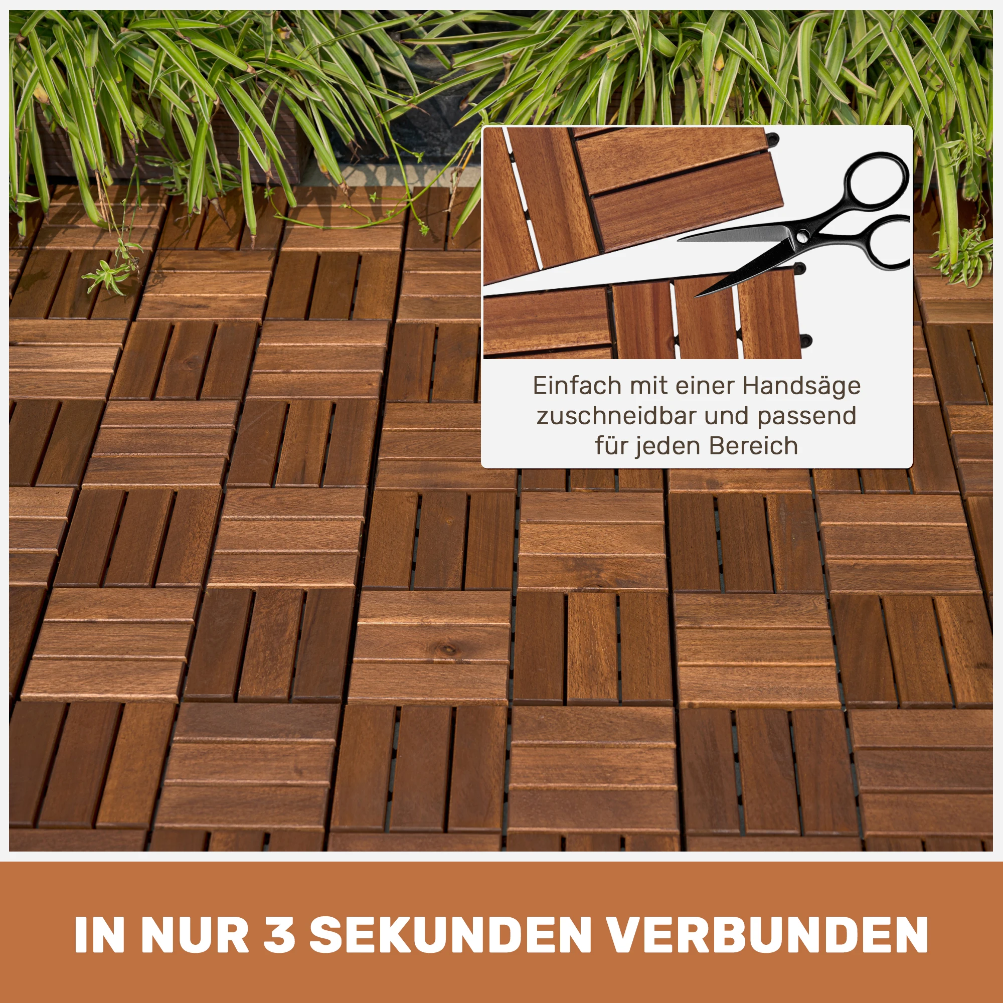 Akazienholz-Verbunddeckfliesen, Schachbrettmuster, 30x30 cm Quadratisch Braun Premium Hartholz Außenbodenbelag für Terrasse, Balkon, Poolbereich, Langlebig & Einfach zu Installieren