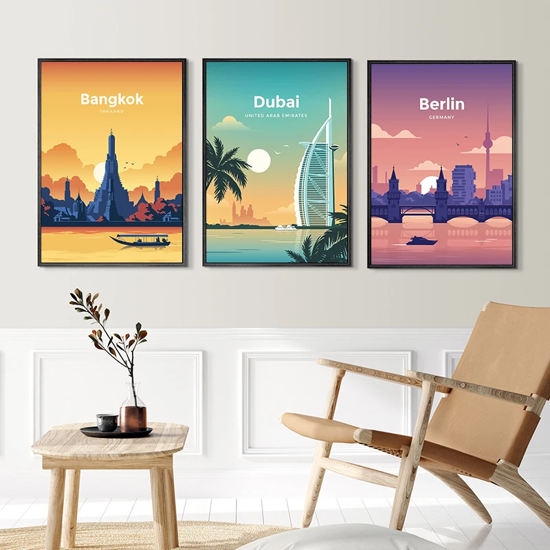 World City Travel Paris Venice Sydney Dubai Boston London Amsterdam Wall Art Canvas Painting Posters Prints Wall For Room Decor