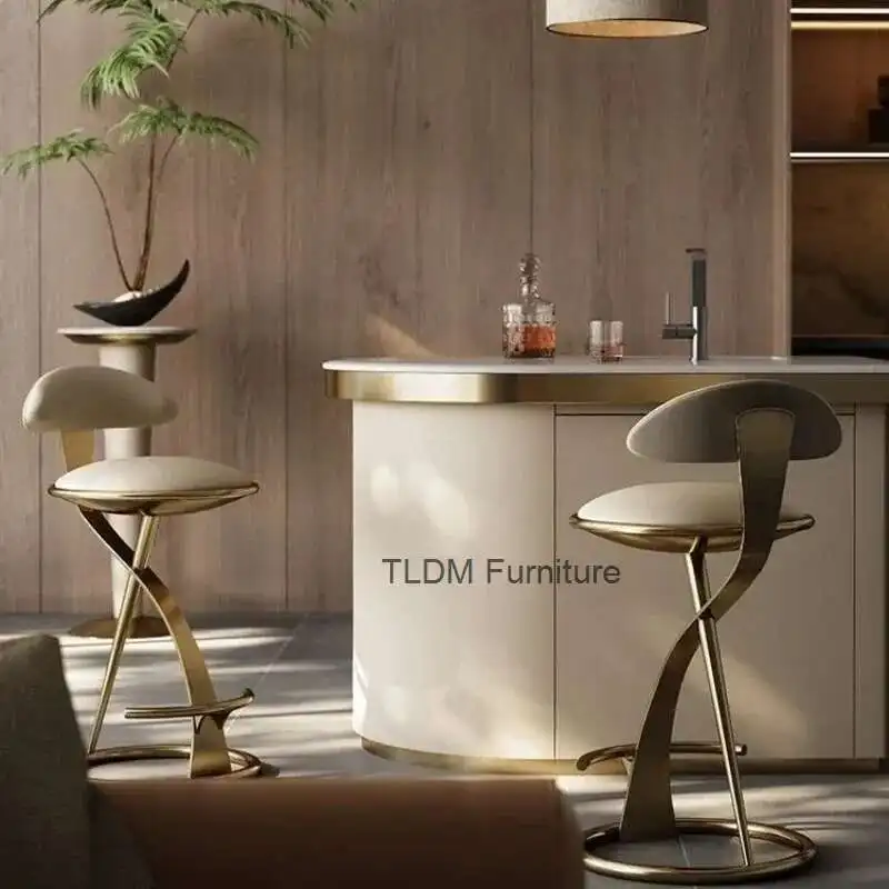 

Italian Light Luxury Minimalist Bar Chair Metal Frame Ecological Leather Seat High 75CM Cafe Bars Restaurant Furniture