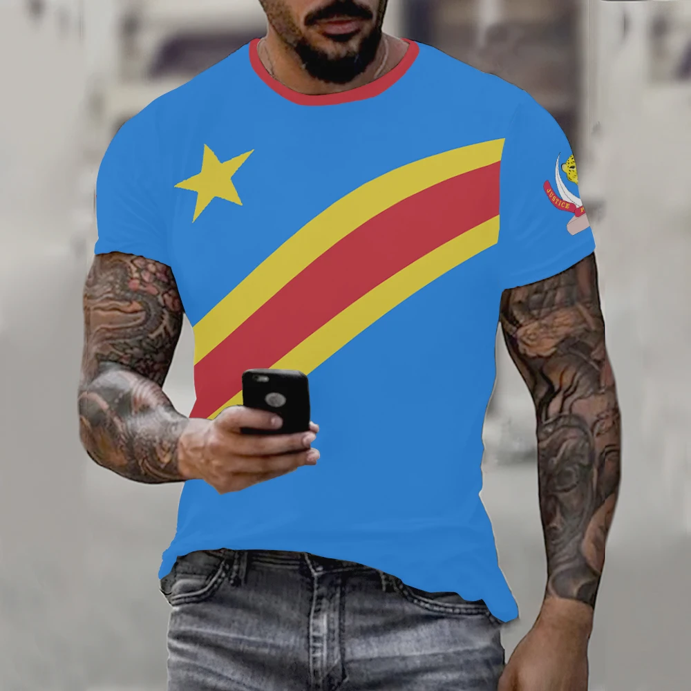 2024 New In Democratic Republic of The Congo Flag Badge 3D T-shirts for Men and Women Sports T-shirt Gift for Football Team Fans