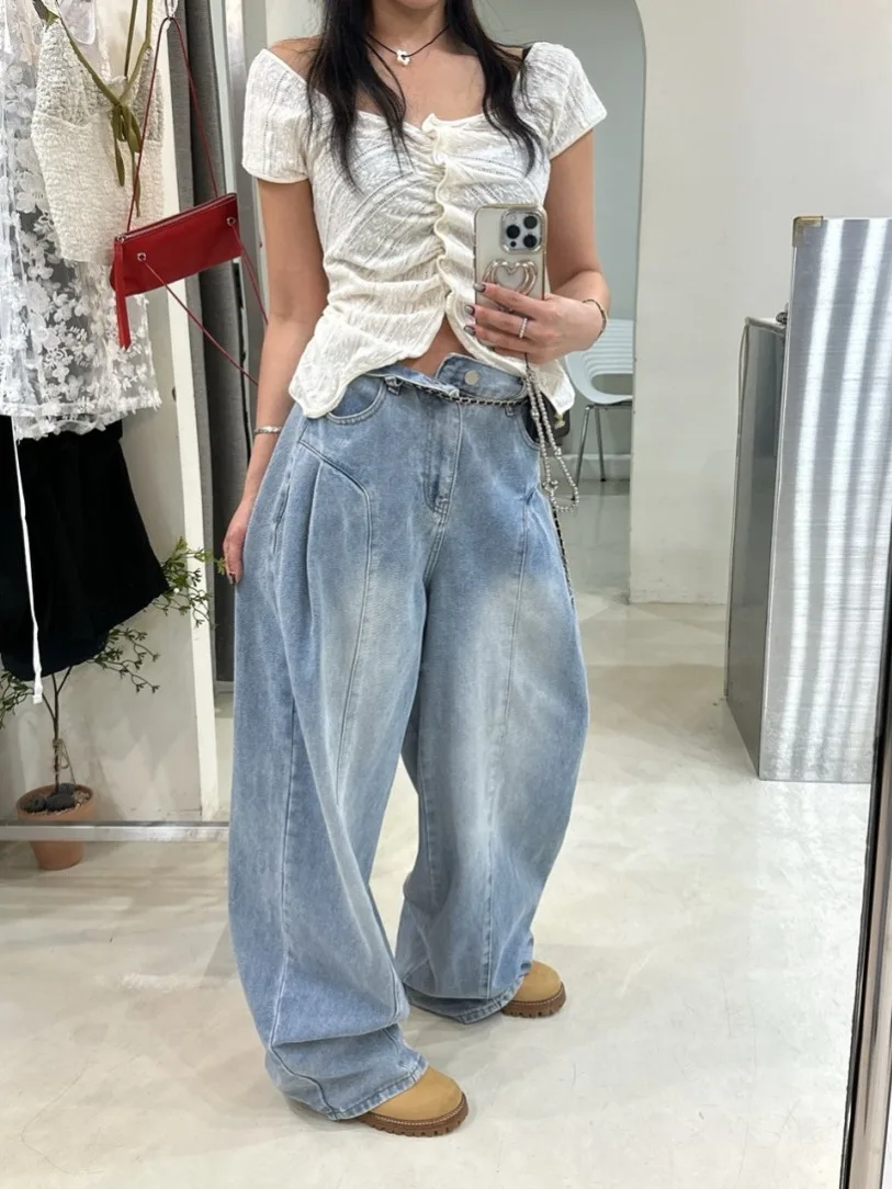 جينز JL بتصميم عتيق مغسول، بنمط الشارع مع طيات وثنيات، أزياء نسائية للربيع والخريف، بيع حصري عبر الإنترنت #3