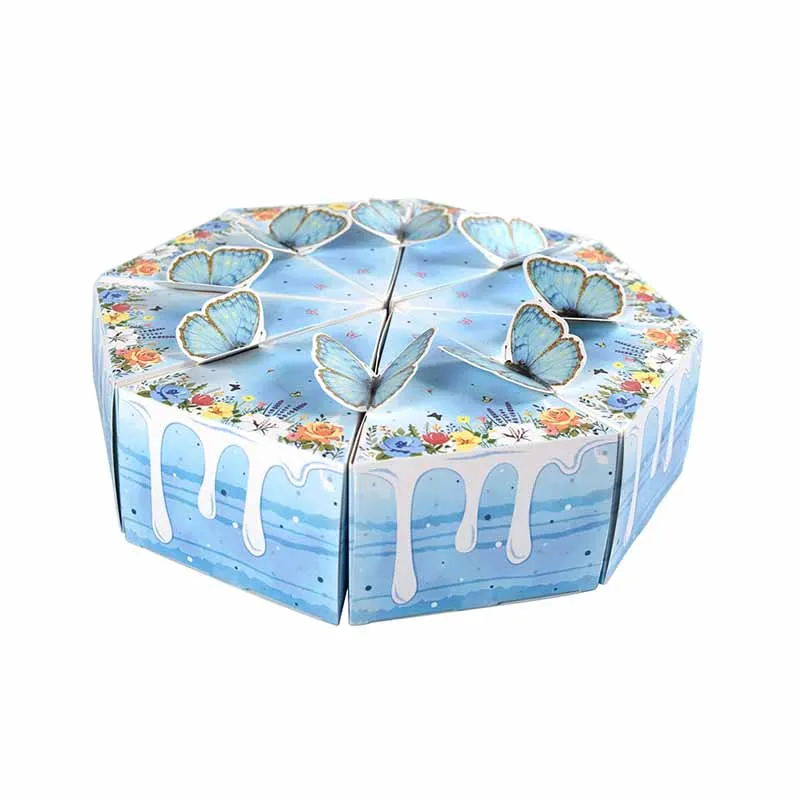 8/16 Stück Dreieckige Kuchen-Schmetterlings-Geschenkbox aus Papier, Keks-, Babyparty-, Süßigkeiten- und Dessertverpackungsbox, Kindergeburtstagsparty-Zubehör – Detail 9
