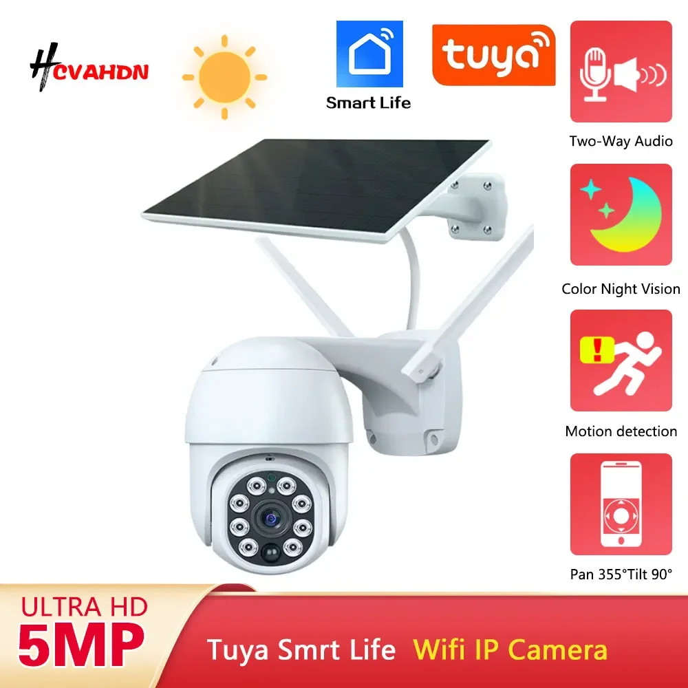 Tuya 5mp Solar Wifi Ip Camera Met Ptz En Pir Detectie Waterdichte Hd Bewakingscamera Outdoor Color Night Vision Smart Life