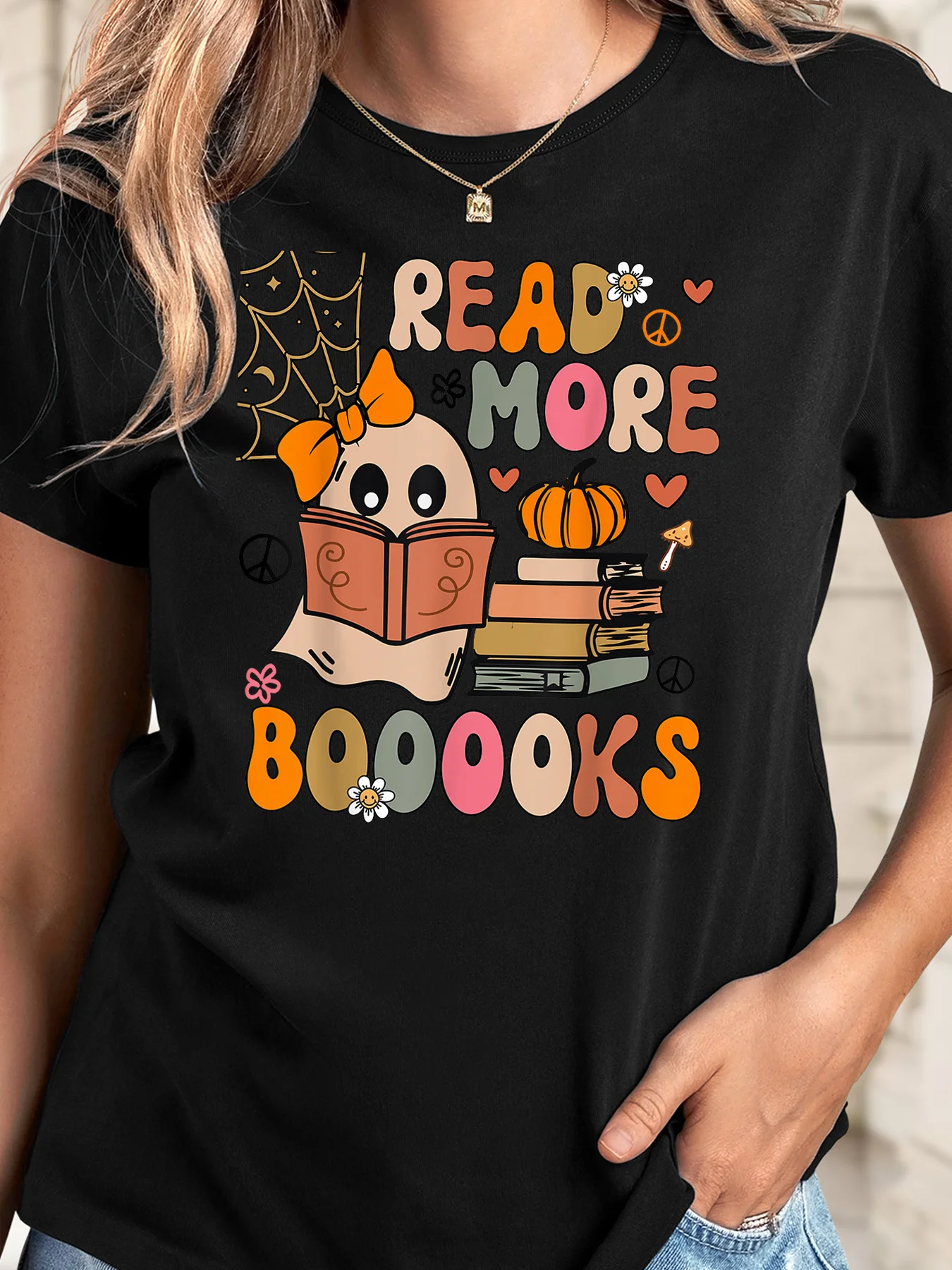 

Футболка женская с круглым вырезом и принтом книги Boo-tiful на Хэллоуин