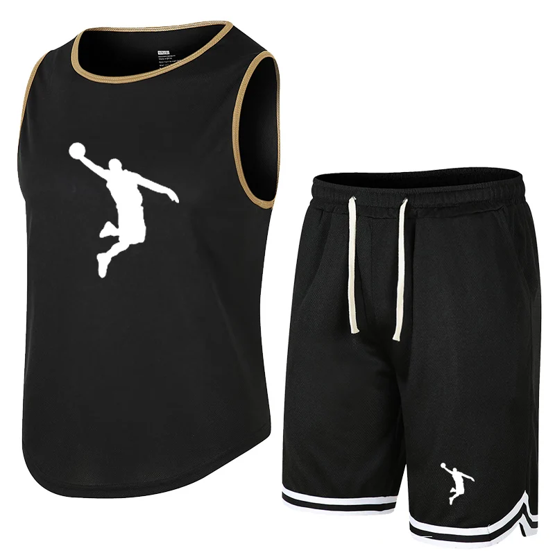 Summer Sleeveless Vest Sports Shorts Set Breathable Pants Fitness Competition Training Basketball Suit Foreign T-Shirt Customiza