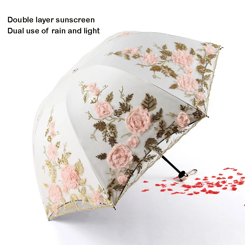 Lace Up Flower Umbrella For Women Summer Parasol Folding Sun Garden Uv Umbrella Portable Lady Beautiful Beach Paraplu Rain Gear