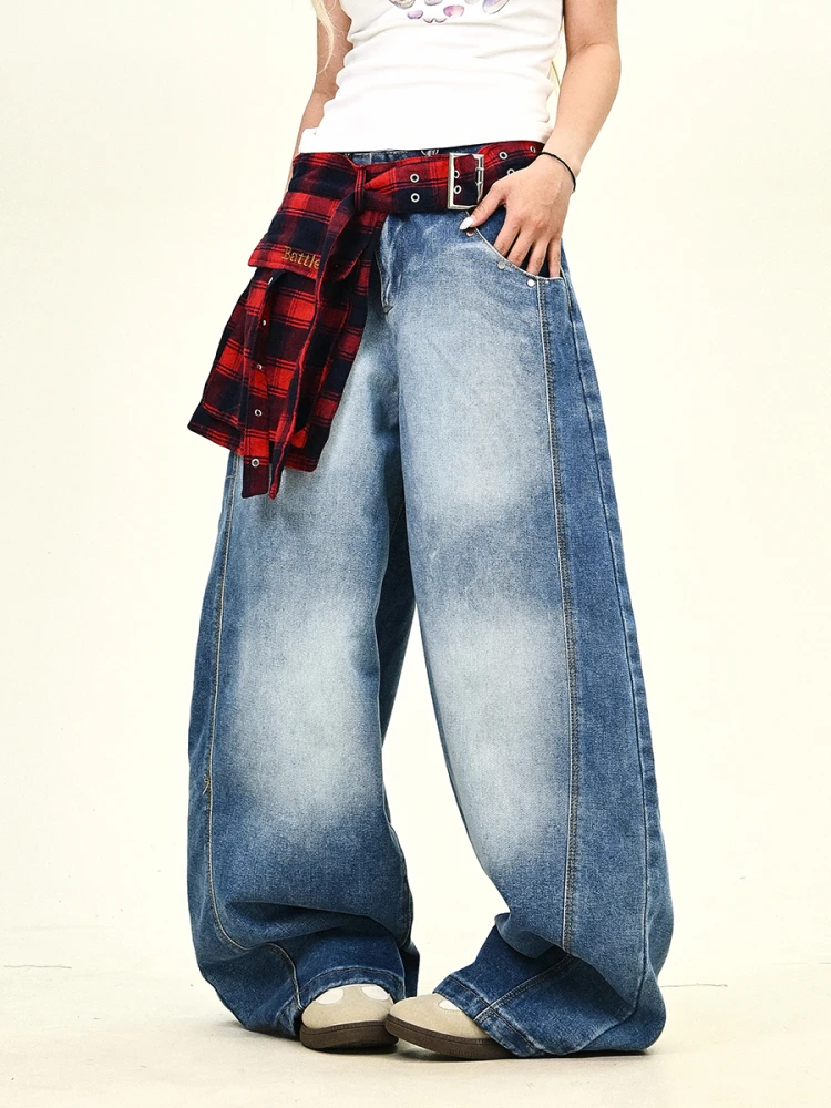 Amerikanische Retro-Jeans mit weitem Bein für Damen, Sommer, neues Sle-Messer, blauer Jeansrock, hängender Vorhang, Taillenreißverschluss