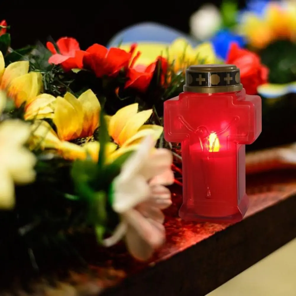 Solar Powered Memorial Grave Light AA Battery Powered Flameless Eternal Lamp Weather Resistant Plastic DIY Assembly Kit Cemetery