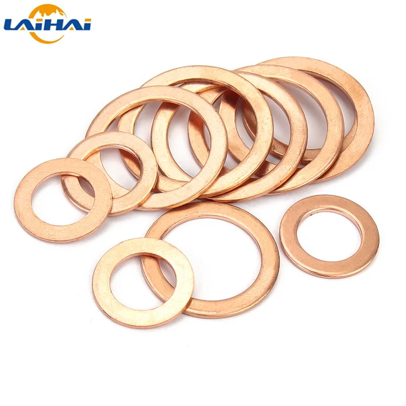 10/20/50Pcs Koper Wasmachine Effen Pakking Carterplug Olie Seal Shim Platte Ring Afdichting Plain Spacer ringen M5 M6 M8 M10 M12 M14 M16