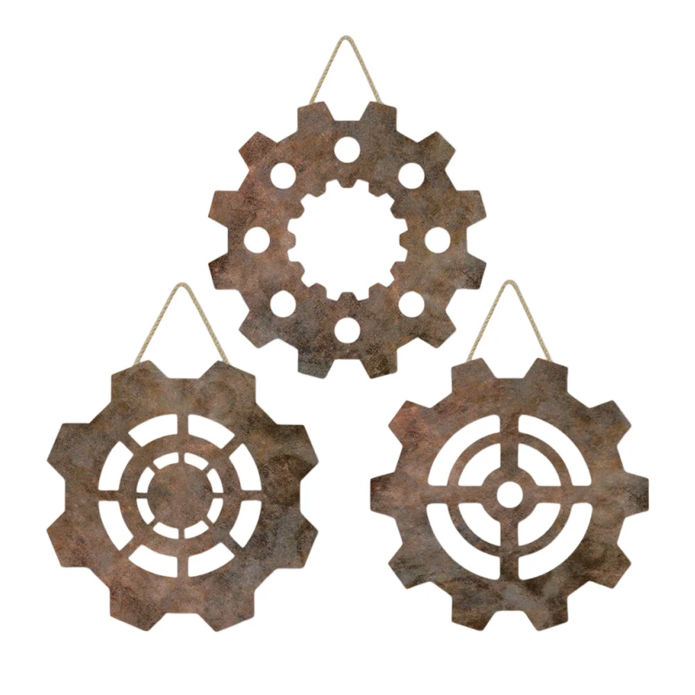 

3Pcs Wood Wall Decor Set Rustic Gear Hangings for Dining Room Living Space Vintage Industrial Farmhouse Style Interior Design