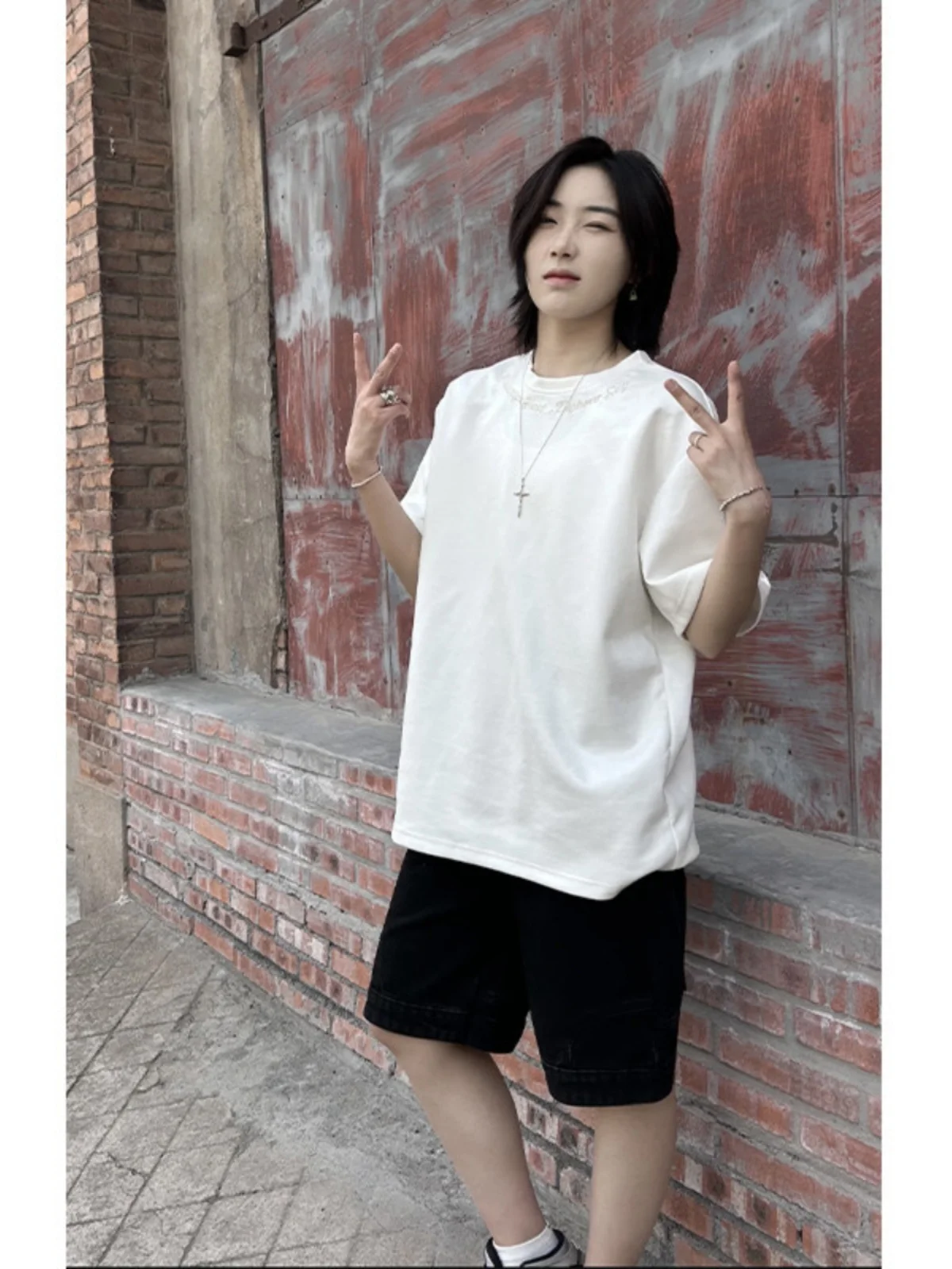 

Мужская летняя футболка из замши с коротким рукавом в американском ретро-стиле, плотная, с жестким маленьким воротником, для пар, дышащая, повседневная