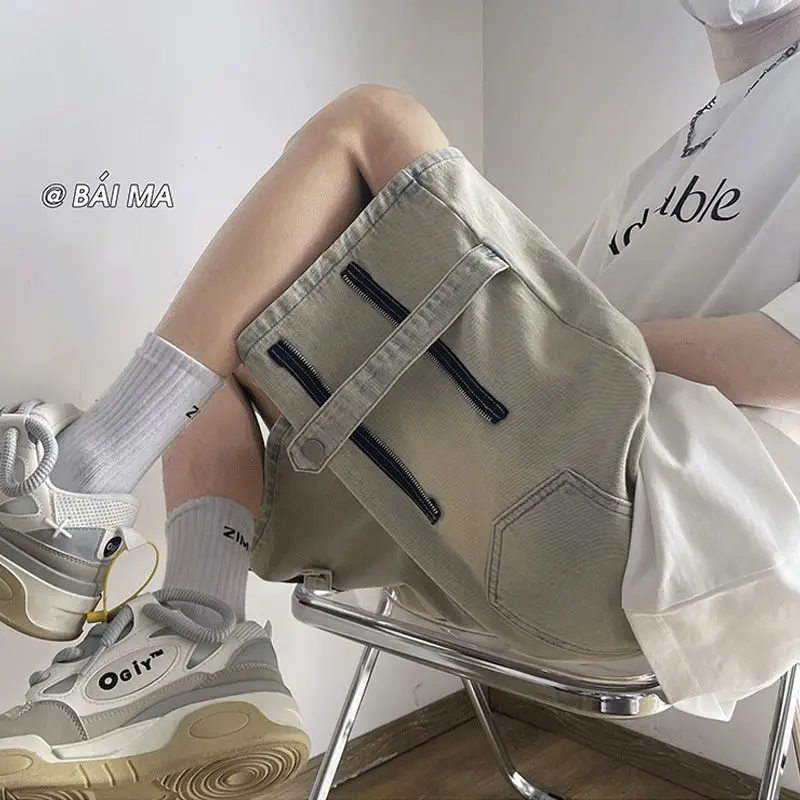 

Джинсовые шорты с пятью точками, летние тонкие стильные модные свободные прямые мужские брюки в уличном стиле