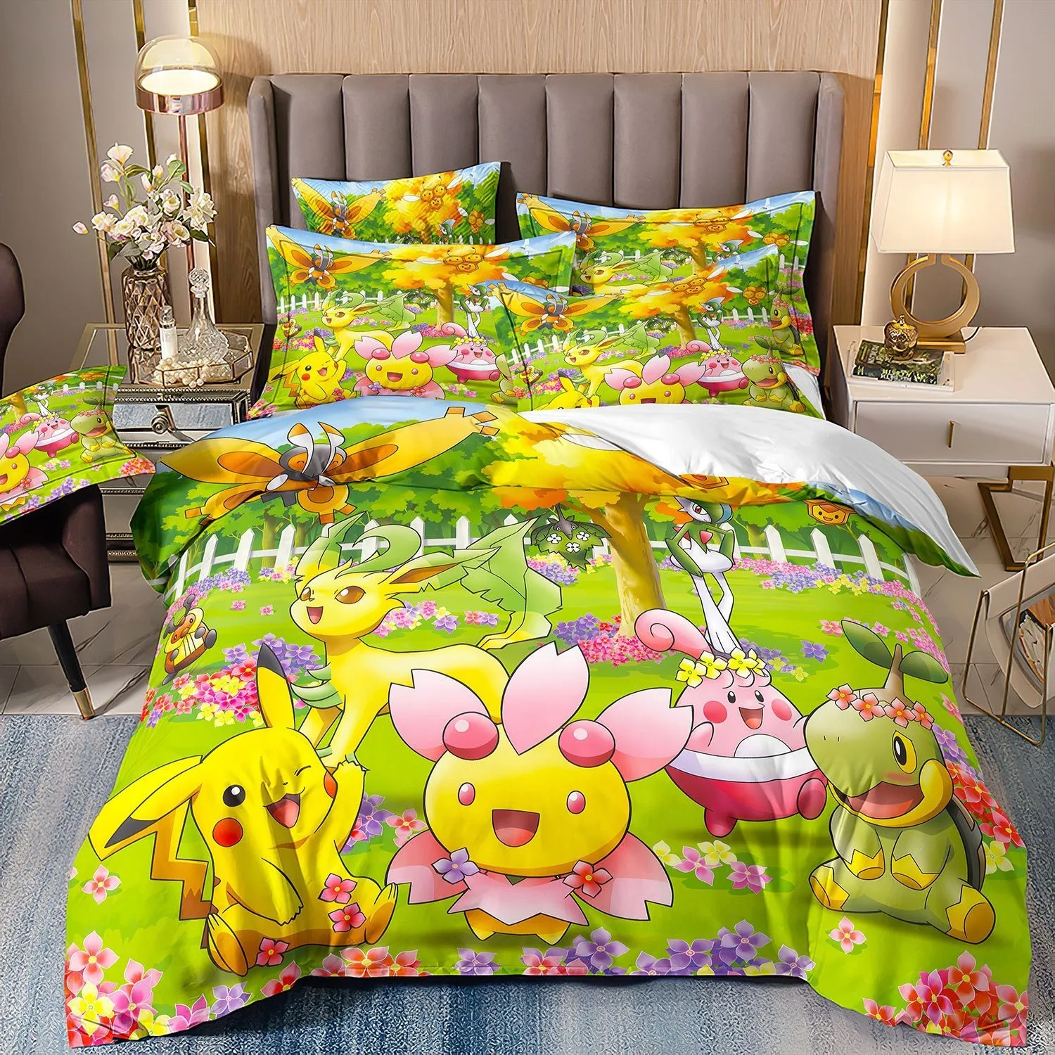 

Pokémon Cartoon Bedding Set Pikachu Anime Duvet Cover Pillow Case Kids Bed Comfort Quilt Set Home Twin King Size Bed