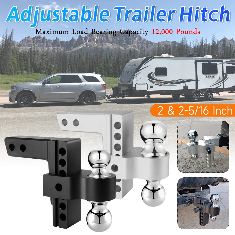 

Регулируемое тягово-сцепное устройство для прицепа, подходит для 2-дюймового приемника, с двойным цельным шаровым шарниром 2 и 2-5/16 дюйма (12000 фунтов), алюминиевое, усиленное, с регулировкой по высоте