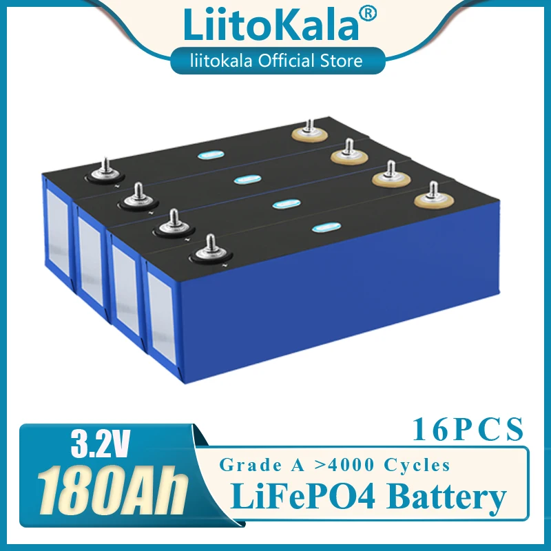 

16x LiitoKala 3.2V 180Ah Lifepo4 Rechargeable battery high current diy12v 24v Solar Storage Inverter RV Electric car golf cart