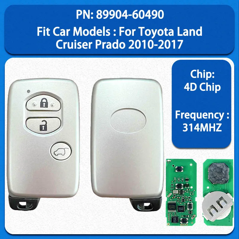 

Смарт-ключ CN007259 (аналог), 3 кнопки, 314 МГц, чип 4D, FCC B74EA, PN 89904-60490 для Toyota Land Cruiser Prado 2010-2017