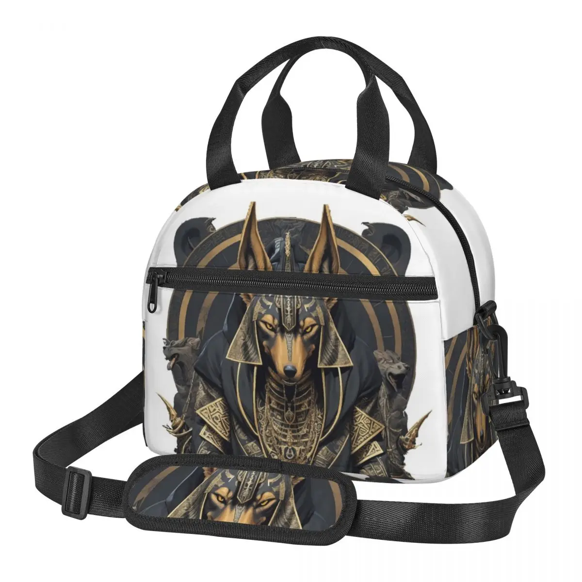 Egyptian God Anubis Art Lunch Bags Insulated Bento Box Portable Lunch Tote Picnic Bags Thermal Bag for Woman Student