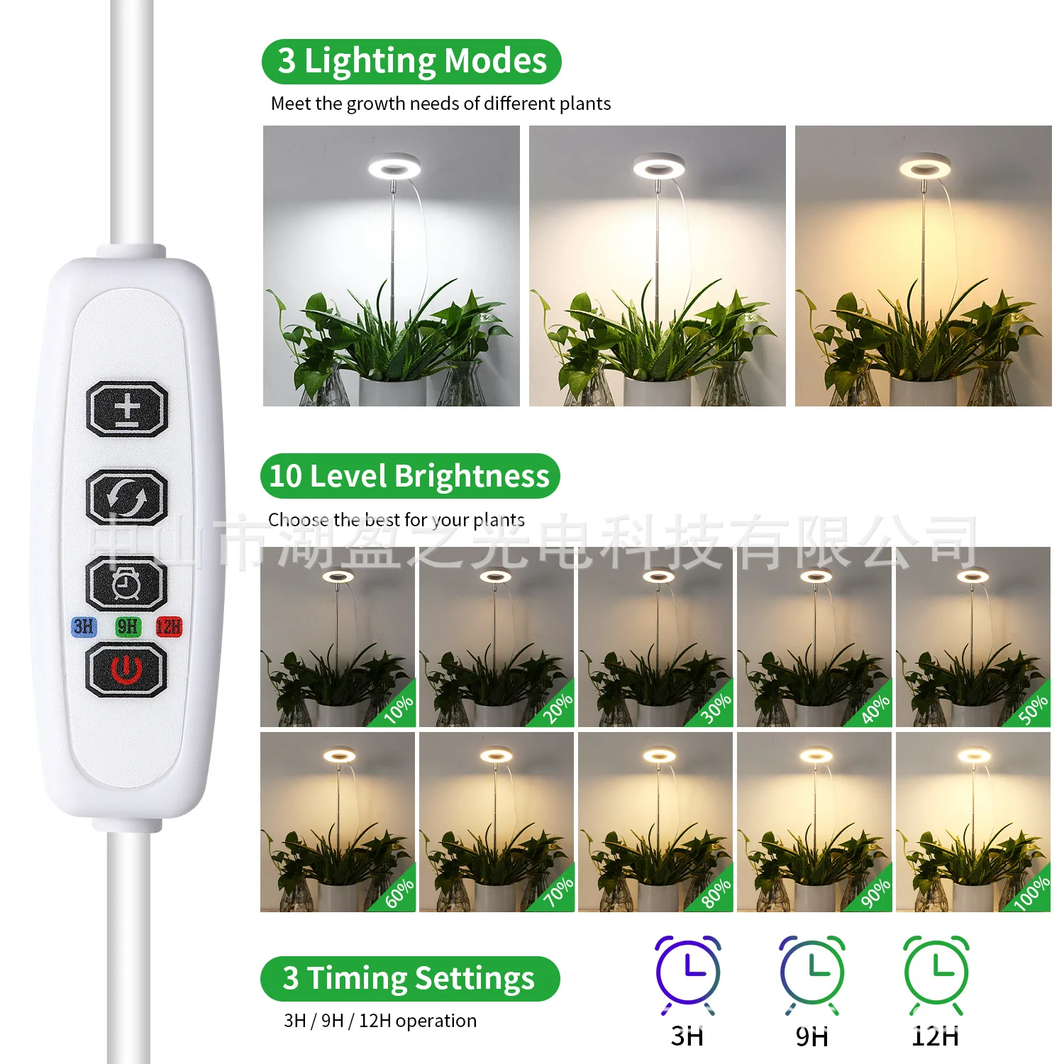 LED Grow Light Full Spectrum for Indoor Plants Adjustable Support Stand Angel Ring Supplement Light