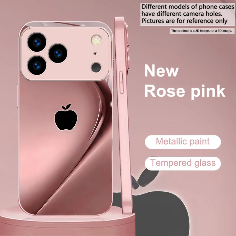 Blush Draped Logo Print Pink Metallic Glass Phone Case For iPhone 11 12 13 14 15 16 17 Pro Max Plus 17Air 16E 7 8 Xs Back Cover view 5