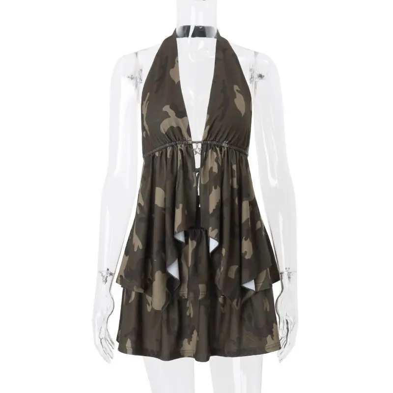 Zweiteilige Sets Damen-Outfits, heißer sexy Mädchen-Stil, hochwertig gestaltete Nische mit V-Ausschnitt, große rückenfreie Neckholder-Weste + kurzer Rock