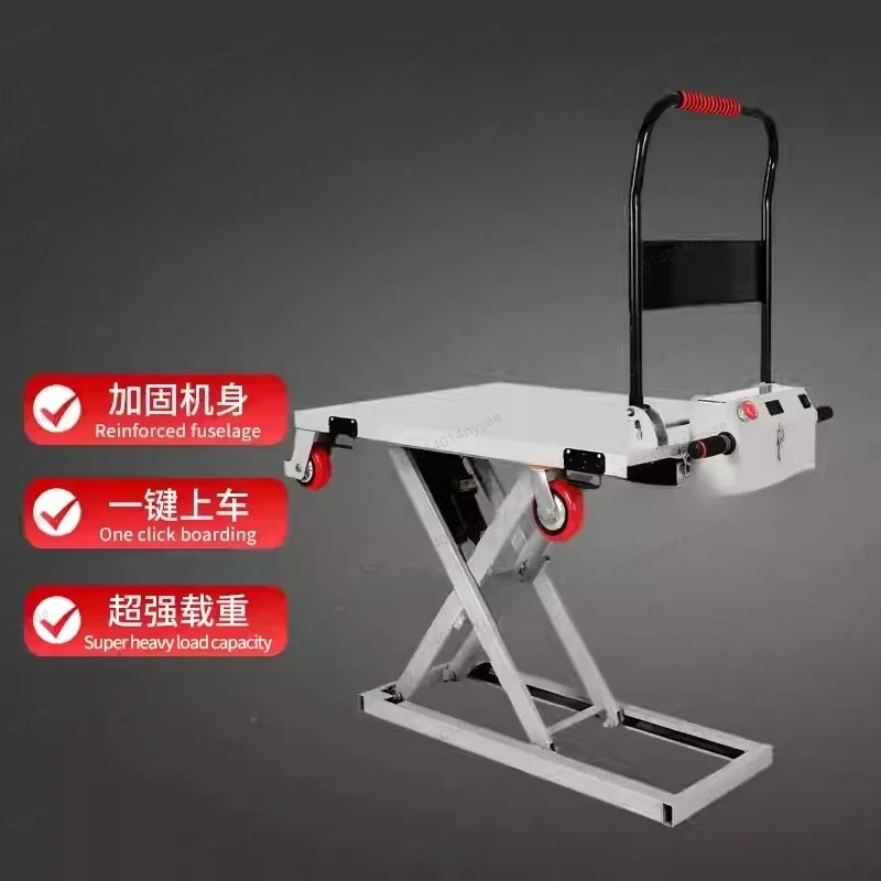 Portable electric hydraulic lift flat trolley scissor type Simrek truck loading and unloading