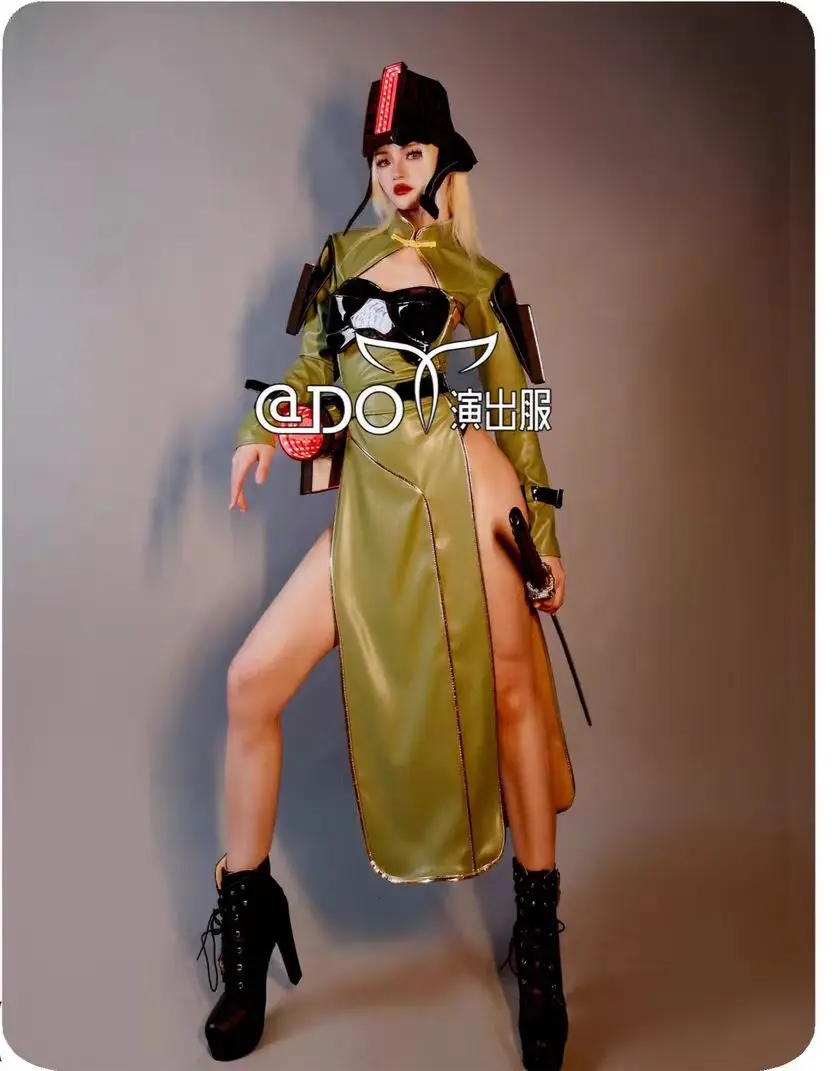 Militaire Groene Woestenij Stijl Split Rok Nachtclub Bar Dj Toonaangevende Dans Sfeervolle Zangeres Sexy Podiumkleding