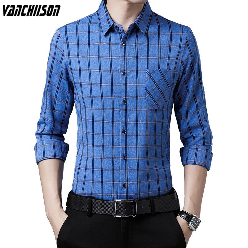 

Men Cotton Shirt Tops Long Sleeve for Spring Summer Plaids Retro Vintage Office Male Fashion Clothing 00856