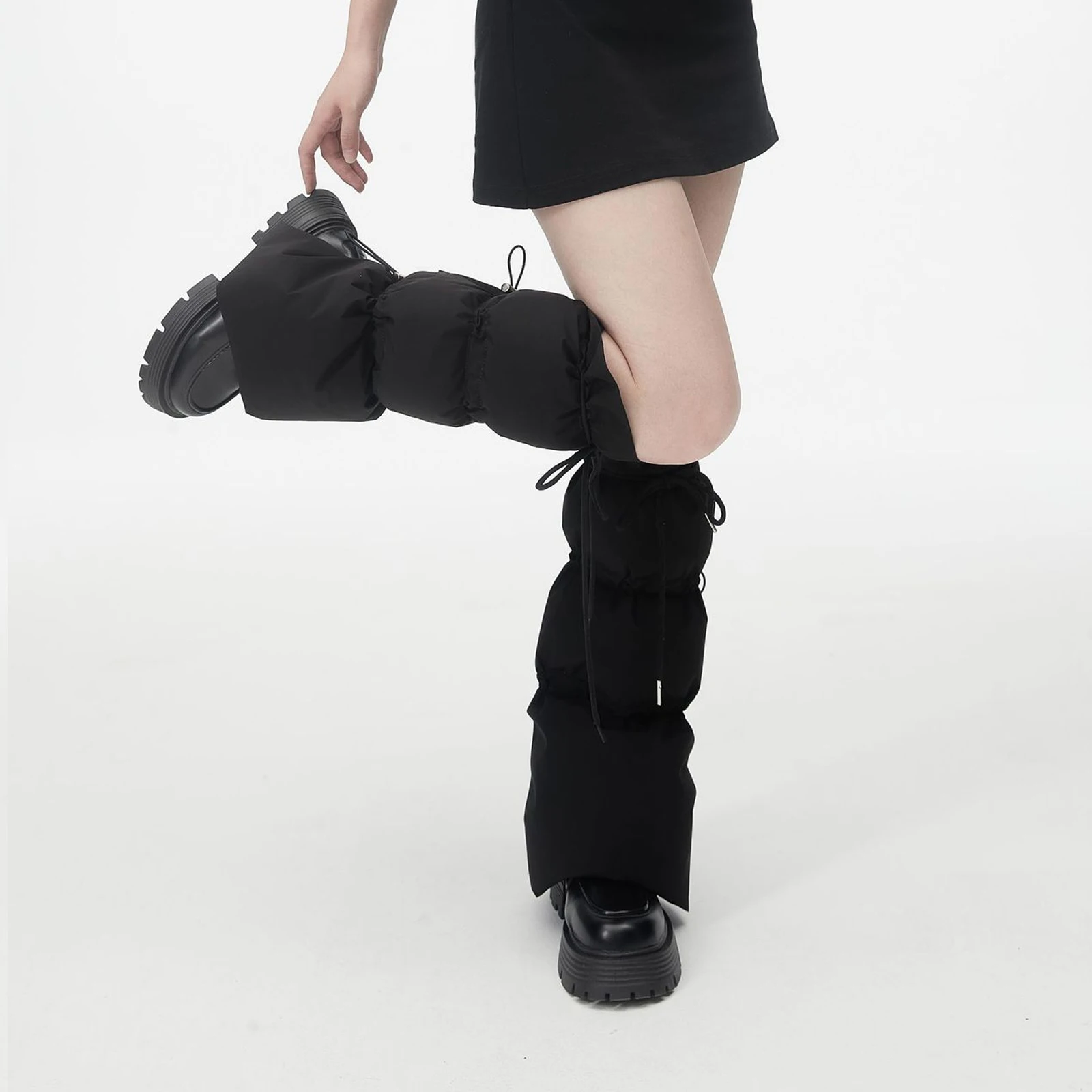 New Winter Down Lining Leg Warmers with Elastic Drawstring Non-Slip and Cozy Insulated Calf Socks and Knee Protection