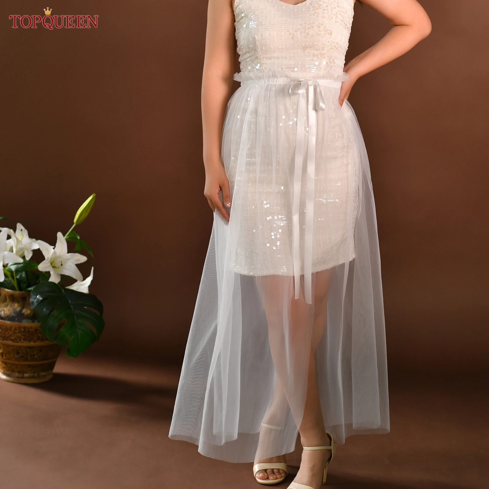 TOPQUEEN V307 Bridal Accessories Women'S Tulle Skirt Ribbon Tulle Shawl Removable Petticoat Dress Accessories Customizable