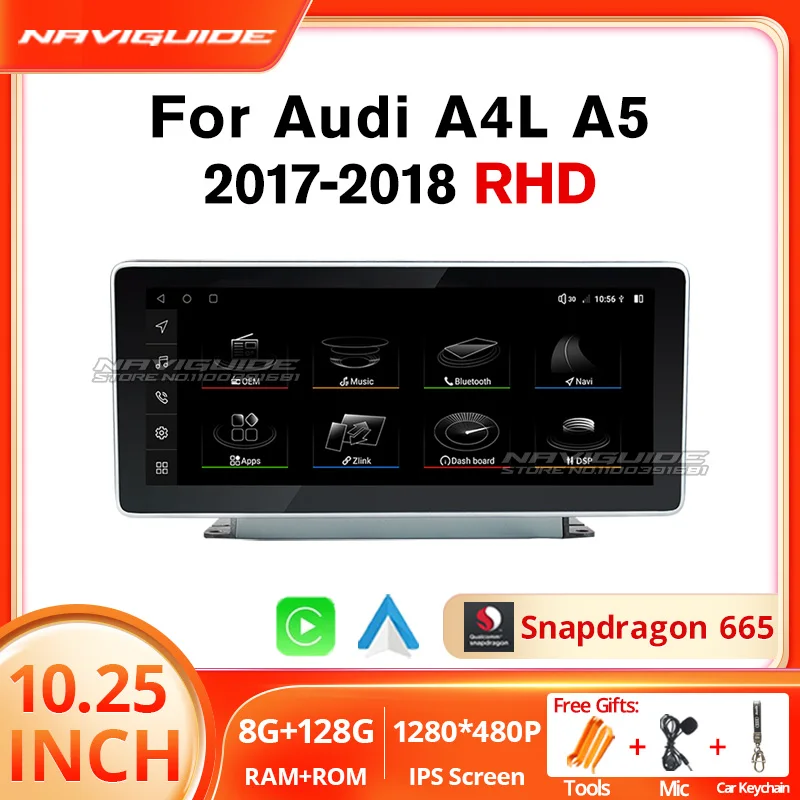 NAVIGUIDE 10.25'' Carplay Screen For Audi A4L A5 2017-2018 Right-hand Car Radio Auto Stereo Multimedia Player Headunit 4G Wifi