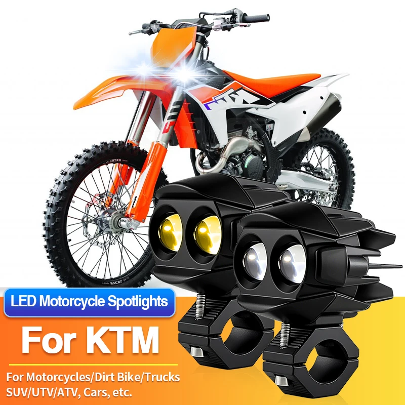 1 Set Universal Motorcycles Headlight LED Fog Light 2-Color Spotlights for KTM 450 EXC F/450 XC-F/450 SXF/500 EXC F/500 XCF-W
