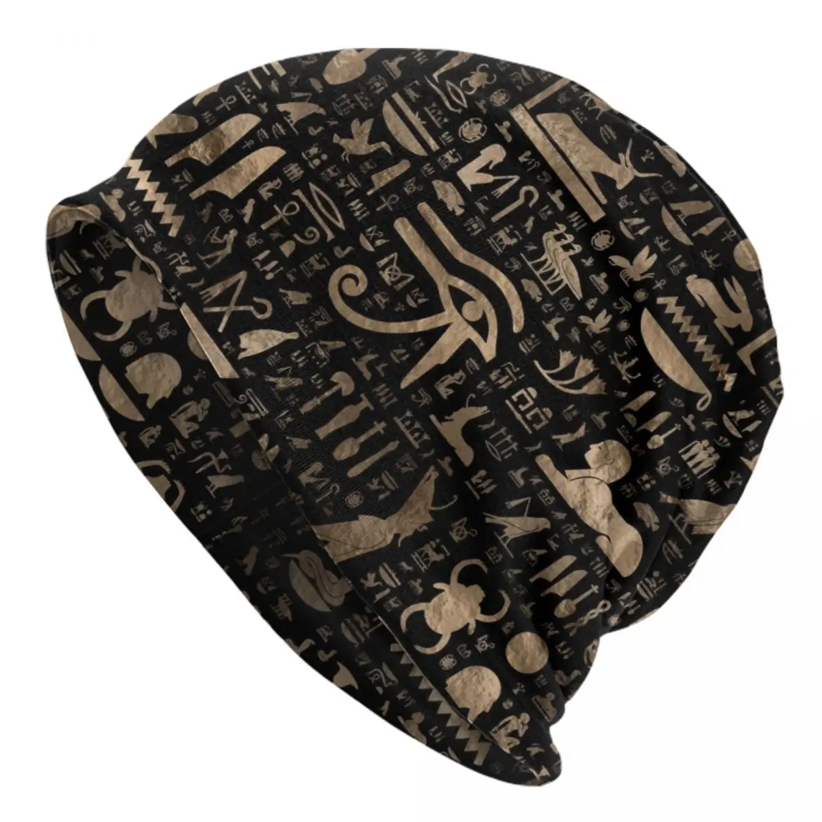 Custom Ancient Egyptian Hieroglyphs Skullies Beanies Caps  Unisex Street Winter Warm Knitting Hat Adult Egypt Symbol Bonnet Hats