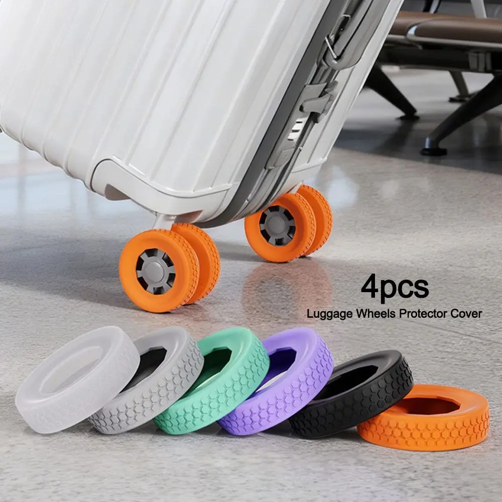 Durable 4Pcs Silicone Luggage Wheels Protector Cover Anti-slip Shock Absorption Suitcases Wheel Protection Rings Reduce Noise