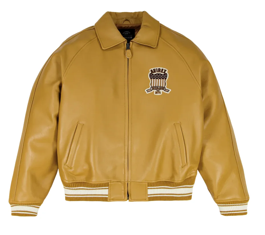 

Avirex new lambskin leather flight suit jacket wheat-colored embossed crocodile pattern collar men's outdoor genuine leather top