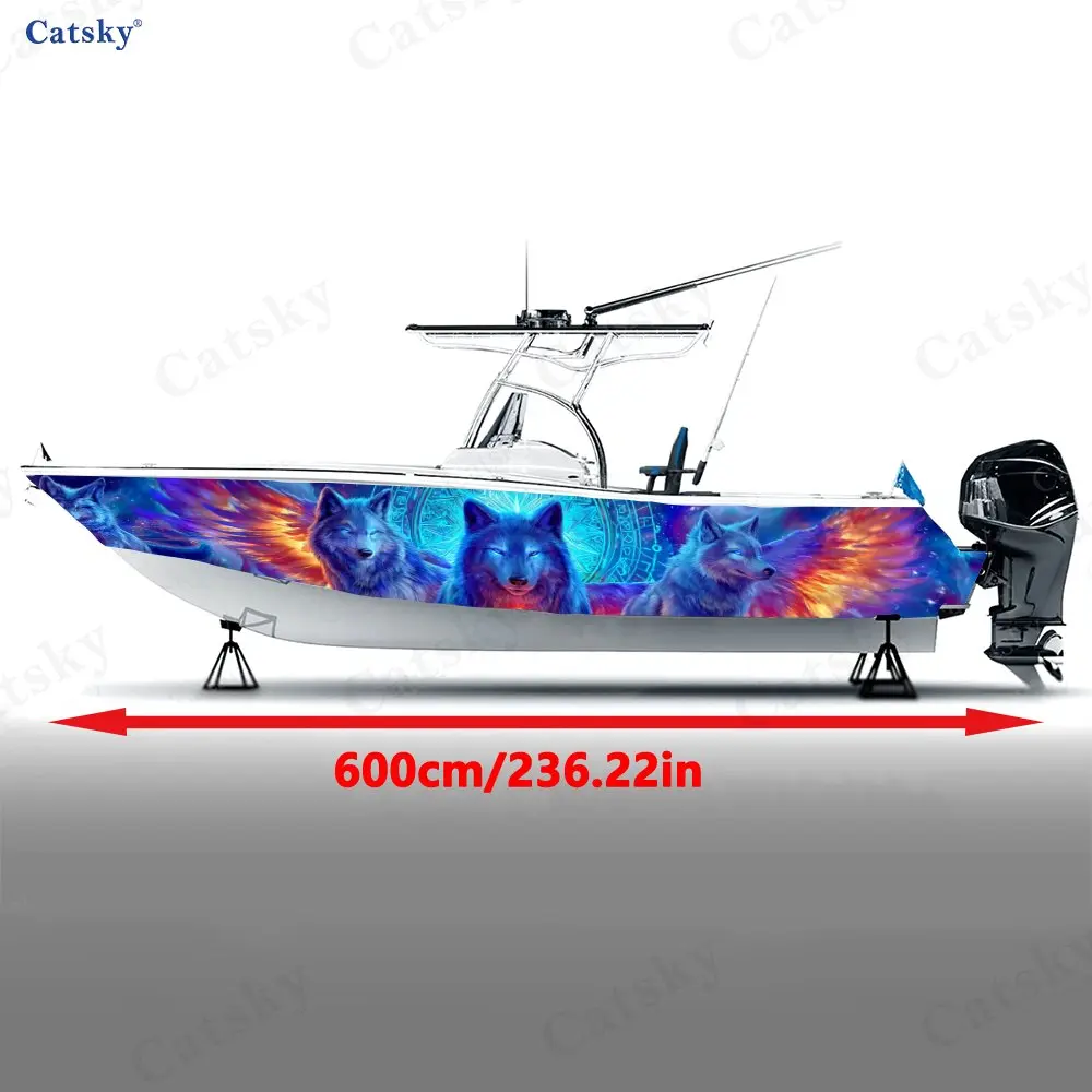Neon Winged Wolf Colorful Gradient Eye-catching Boat Sticker Vinyl Ship Pontoon Deck Boat Fishing Decorative Pontoon Boats Decal