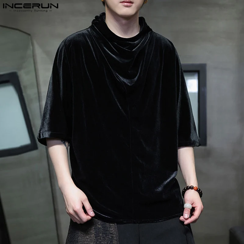 INCERUN Tops 2024 Fashionable Men's Solid Pile Up Collar Design Shirts Streetwear Male Hot Sale Suede Long Sleeved Blouse S-5XL